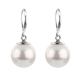 Nenalina Silver Women's Earrings Stud Earrings with Shell Pearls 14 mm 925 Sterling Silver Long Earrings for Women Wedding Earrings 722154-046, Sterling Silver, Pearl
