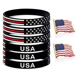 x xotic tech 6PCS American Flag Silicone Stretchable Sports Bracelets, Power of Faith USA Thin Red Line Rubber Wristbands Band Set for Americanism Patriotic Holiday Independence Day Men Women Gifts
