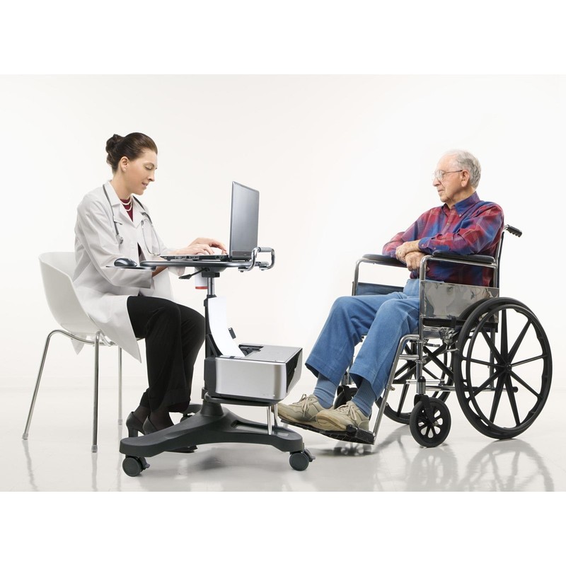 Aidata Ergonomic Sit-Stand Mobile Laptop Cart Work Station with Printer