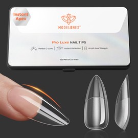 modelones Pro Luxe Instant Apex Nail Tips 15 Sizes, Medium Almond Gel x Nail Tips Pre-building & Pre-etched Thicker Strength Acrylic Fake Nails Full Cover 120 Pcs