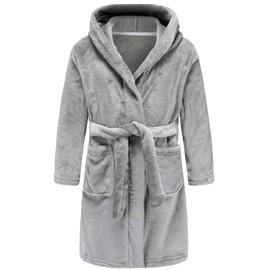 CJMJXPH Boys Soft Hooded Bathrobe Kids Warm Gamer Fleece Robe Sleepwear Gray 9-12 Years