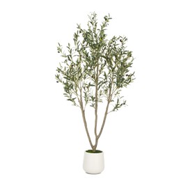 VIVATREES VIVATREES Olive Trees Artificial Indoor, 6FT Tall Faux Olive Tree with White Tall Planter, Artificial Plants with Natural Wood Trunk and Lifelike Fruits for Home Office Decor