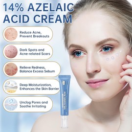 mopayzer Azelaic Acid 14% Acne Cream for Redness Relief, Dark Spots, Facial Serum with Niacinamide & Vitamin C Prevent Acne Breakouts, Azelaic Acid Serum for Balance Excess Sebum & Soothe Irritation, 1 Oz.