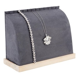 PH PandaHall Grey Velvet Jewellery Display Stand for 11 Necklaces, Velvet Necklace Holder Organizer Wood Pendant Chain Showcase Curved Jewellery Display Stand for Vendors Retail Selling Storage