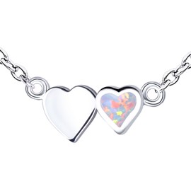 KELITCH Sweet Heart Choker Necklace with Created Opal Pendant 16-18" Chain Necklace for Girlfriend (White)