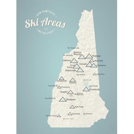 New Hampshire Ski Resorts Map 18x24 Poster (Beige & Opal Blue)