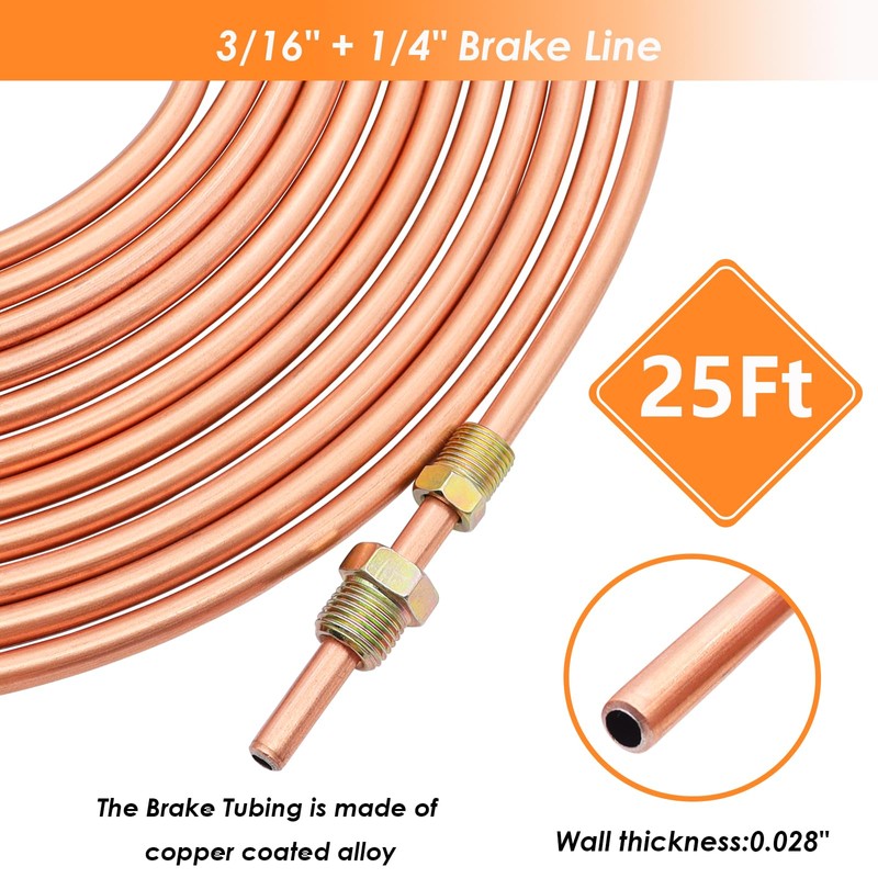Eoppen 25 ft 3/16 + 1/4 Copper Coated Brake Line