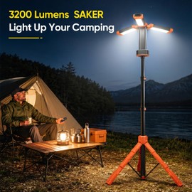 Portable Camping Light with Stand & Remote, 73 Inch 20000mAh Rechargeable LED Work Light Telescopic Tripod with Bag for Camping, Garage, Outdoor Work, Power Outages, Fishing LD18