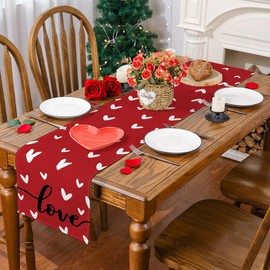 Siilues Camino de mesa para el día de San Valentín, decoración de corazón dulce de San Valentín, camino de amor para el día de San Valentín, decoración de día festivo de temporada para interiores y