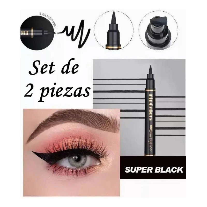 Delineador Ultra Resistente Agua Negro+sello Delineador Ojos Negro