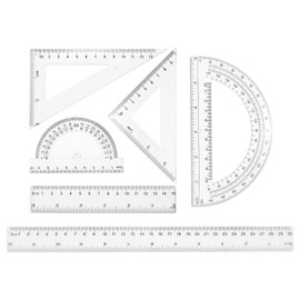 sourcing map 6pcs Triangular Ruler Set 15/30cm Plastic Metric Inch Geometric Protractor Triangle Engineering Scale Drafting Ruler Kit for Office Home