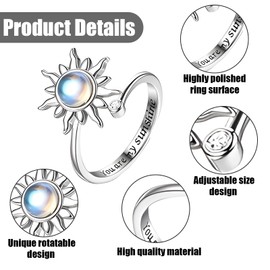 7 Pcs Fidget Rings Set, Including Different Styles Anxiety Adjustable Open Spinner Rings for Women Girlfriend Kids- Anxiety Relief Presents and Party Decoration