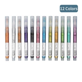 12 Colors Glitter Metallic Marker Pens Set Paint Pens for Black Paper Drawing Painting Journal Diary Card Making DIY Craft Projects Scrapbooking Metal Glass