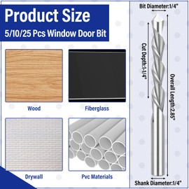 Tondiamo 1/4" Drill Bits Drywall Cutting Bit Hss Twist Drill Bits Router Tools Cut Window and Door Openings in Drywall for Use with Spiral Saw