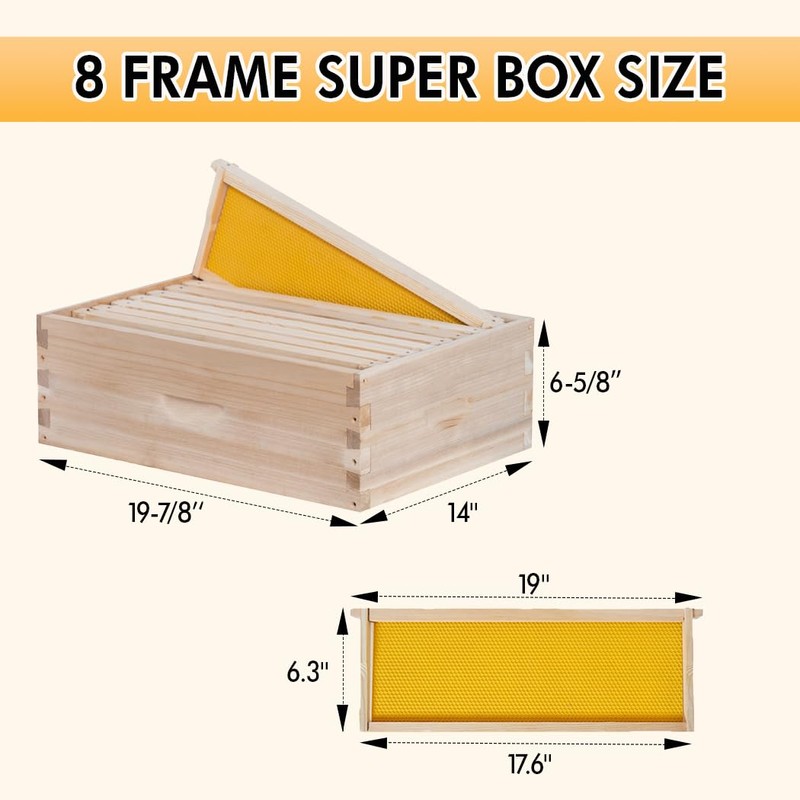 POLLIBEE 8 Frame Super Bee Hive Box, Langstoth Honey Super