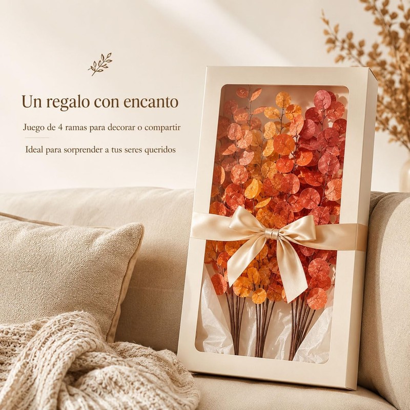 AKASENKO 4 Piezas de Hojas de eucalipto Artificial para otoño,