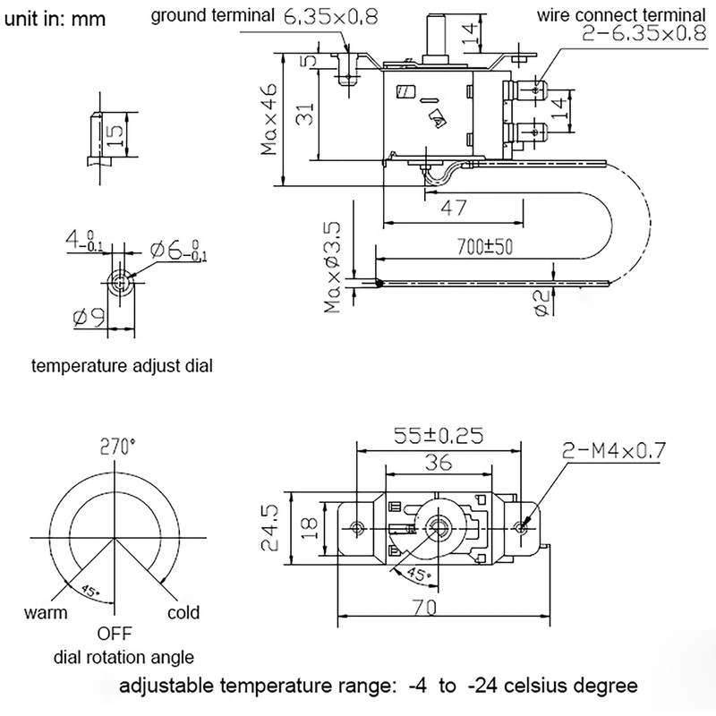 Universal Fridge/Freezer Thermostat Refrigerator Temperature Control WPF-20, Thermostat for Mini