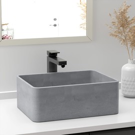 Vessel Sink 16"X12" Concrete Bathroom Sinks Rectangular Vessel Sinks for Bathroom Sink for Countertop Bathroom Vessel Sinks Modern Small Vessel Sink Bowl Sinks for Bathrooms Smooth Surface Dark Gray