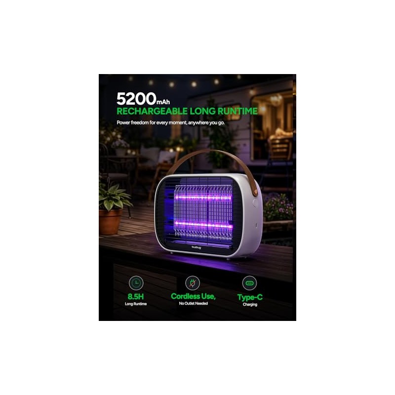 Buzbug LED Bug Zapper Indoor Outdoor, Rechargeable 5200mAh, Dual Band