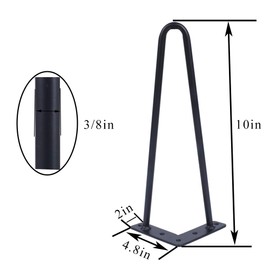 Osring 10 Inch Hairpin Legs Solid Steel Furniture Table Leg 4pcs, Heavy Duty Hairpin Feet 3/8” Dia 2 Rods Furniture Legs Black with Protector Pads for TV Stand, Wood Table and Coffee Table