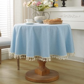 meioro Round Tablecloth, Solid Colour, Tassel Tablecloths, Cotton Tablecloth, Suitable for Home, Kitchen Decoration, Various Sizes (Blue, Diameter 100 cm)