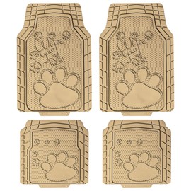 FH Group Car Floor Mats - Adorable Paw Print, Heavy-Duty Rubber Floor Mats for Cars, Universal Fit Full Set, Climaproof Floor Mats, Trimmable Floor Mats Fit Most Sedan, SUV, Truck Floor Mats Beige