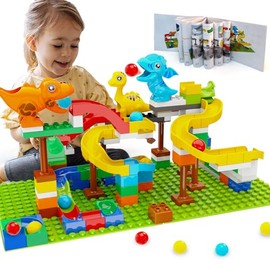 Dinosaur Marble Run Building Blocks STEM Toys for Kids Ages 3-8 | 127 Pcs Construction Set with 3 Dinos & Ball Run Track, 4 in 1 Modular Design Learning Toys for Boys Girls, Christmas Birthday Gift