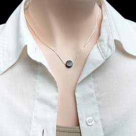 Black Onyx Necklace, Sterling Silver Black Onyx Necklace, Layering Necklace, 16 inches plus 2 inches extender