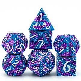 UDIXI Metal Dice Set Dragon Scale Polyhedral D&D Dice with Leather Dice Pouch for Dungeons and Dragons Role Playing Games and Other Tabletop Game (Blue with Purple)