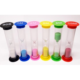 Sand Timer 6 Colorful Small Hourglass for Kids Acrylic Covered Sandglass Clock 30Sec/ 1Min/ 2Min/ 3Min/ 5Min / 10Min for Children Toothbrush Classroom Office (6 Pack)