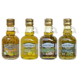 Mantova Grand'Aroma Flavored Extra Virgin Olive Oils, Variety Gift Set, 8.5 Oz Bottles, Pasta & Sugo, Pizza & Pizza, Rosemary, Lemon, Made in Italy (Pack of 4)
