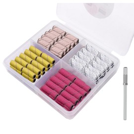 ProttyLife 100Pcs Mini Nail Drill Sanding Bands with 3/32 Inch Mandrel Bit, 80/120/180/240 Grit Nail File for Acrylic Nails Gel Manicures and Pedicure