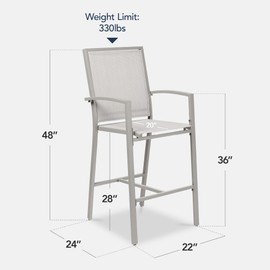 Best Choice Products Outdoor Bar Stools Set of 2, Bar Height, Patio Furniture, All Weather Mesh Design w/Armrest - Gray/Gray