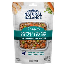 Natural Balance Platefulls Homestyle Adult Wet Dog Food, Harvest Chicken & Rice Recipe Cooked in Bone Broth, 9 Ounce (Pack of 12)