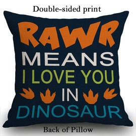 Smooffly Cotton Linen Cushion Cover Multicolor Quote Letters RAWR Means I Love You in Dinosaur Throw Pillow Case Pillow Cover Pillowcase for Sofa Home Bed Decorative 45 x 45 cm 18 x 18 inches