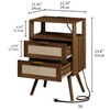 JOONEE Rattan Nightstand with Charging Station,Farmhouse Bedside Table with 2