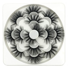 Thick False Eyelashes, 7 Pairs 25 mm 8D Faux Mink False Eyelashes, Handmade Eyelashes, Cruelty Free Dramatic Long Wispies, Fluffy Eyelashes