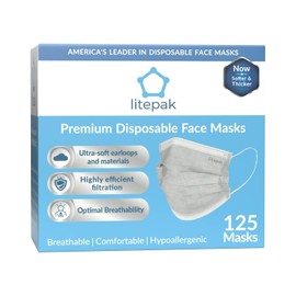 Litepak 125-Pack Disposable Face Mask Premium Comfort Earloops with Dispenser Box (Gray)