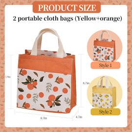 Pack of 2 Fabric Bags with Handles, Small Fabric Bags with Handles, Shopping Bag, Cotton Bag, Tote Bags, Reusable for School, Office, Travel, Holiday, Camping, Yellow+Orange