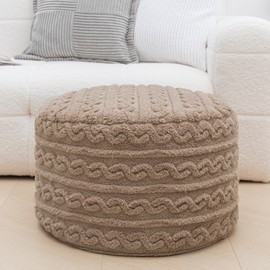 Asuprui Round Pouf Ottoman Stuffed Pouf Foot Stool Floor Pouf Chair for Living Room Bedroom Filled Boho Poof Foot Rest for Couch (20 Diameter x 12 Height) (Coffee Pouf with Filler)