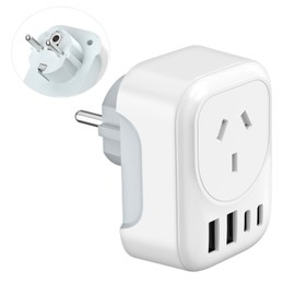 RXSQUL AU to EU Travel Adapter, Australia to European Travel Plug Adaptor, Europe Ground Outlet with Type E/F Plug and 4xUSB for AUS to Bali Germany Spain France Greece Netherlands Turkey