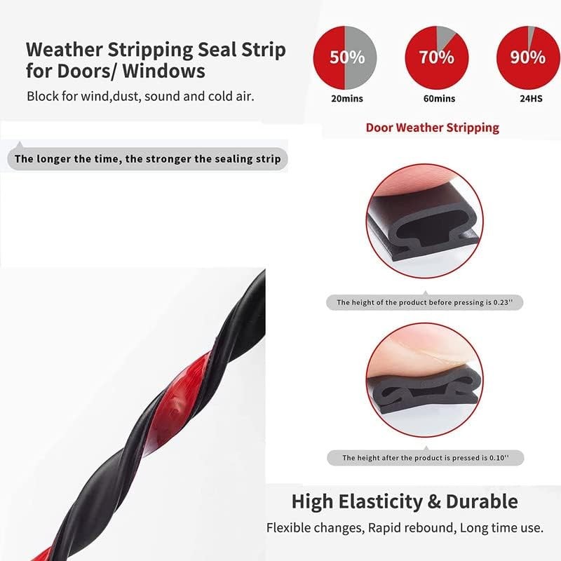 Rubber Weather Stripping Door Seal Strip, Self-Adhesive Door Weather Stripping