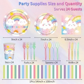AWLZJZQA 169 PCS Rainbow Party Decorations Serve 24 Guests Pastel Rainbow Plates and Napkins Party Supplies Dinnerware Sets for Girls Kids Adults Colorful Decor Themed Baby Shower