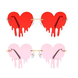 ENTHYI Melting Heart Sunglasses for Men/Women Rimless Irregular Party Unique Sun Glasses, Red+pink, One Size