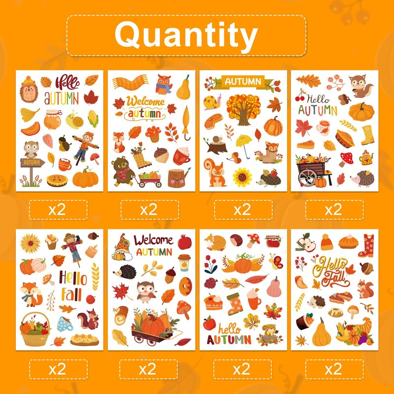 16 Pcs Autumn Stickers, Autumn Leaves Animals Maple Leaf Mushroom