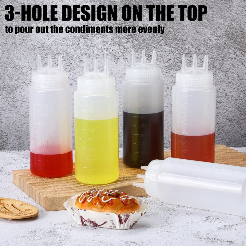 Dingion 8 Pcs 3 Hole Squeeze Bottles 16 oz Plastic