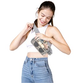 Clear Fanny Pack Belt Bag Stadium Approved for Women Men with Adjustable Strap Water-resistant Waist bag Clear Purse for Travel Workout Running Hiking(Gray）