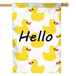 Moslion Hello Duck Garden Flag 28x40 Inch Toy For Baby Shower Kids Cute Animal House Lawn Flag Double Sided Banners for Home Outdoor Decoration MOSFLAGDEN-FBA-B20