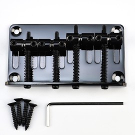 OVSAL Stainless Steel Electric Bass Guitar Bridge 20mm (25/32") String Spacing 4 String Hardtail Fixed Bridge Compatible with Fender Jazz Precision 4-string Bass Replacement Parts(Vacuum Black)
