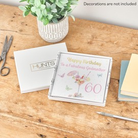 Hunts England - Boxed 60th Godmother Pink Cocktail And Butterflies Birthday Card - Gold Foil - Milo's - Age 60 Drinks, Flowers Birthday Card For Godmother - Age Sixty - Card In Keepsake Box